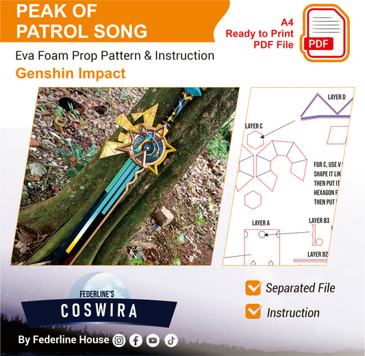 Pattern + Video on YouTube: Peak Patrol Sword from Genshin Impact Cosplay Template Blueprint PDF