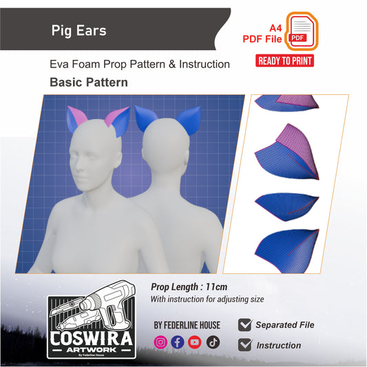 Pig Ears Prop Pattern Template – EVA Foam Pattern for Cosplay and DIY Builds Inspired by Animal Fantasy Style