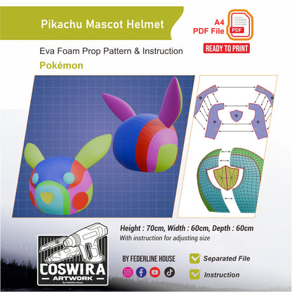 Pikachu Mascot Helmet Prop Pattern Template – EVA Foam Pattern for Cosplay and DIY Builds Inspired by Pokémon