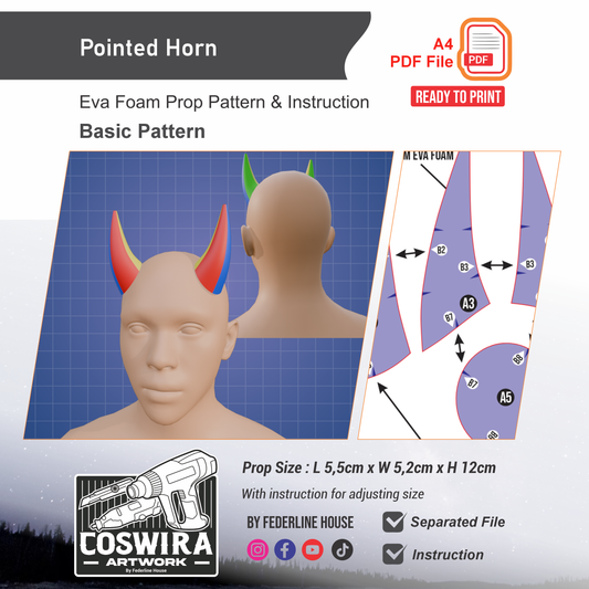Pointed Horn Prop Pattern Template – EVA Foam Pattern for Cosplay and DIY Builds Inspired by Fantasy Creature Style