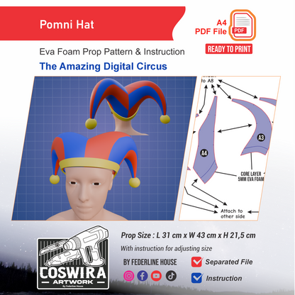 Pomni Hat Prop Pattern Template – EVA Foam Pattern for Cosplay and DIY Builds Inspired by The Amazing Digital Circus