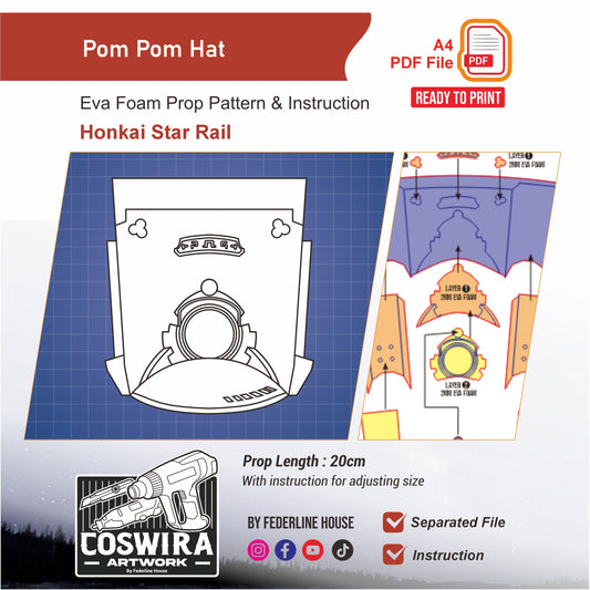 Pompom Hat Prop Pattern Template – EVA Foam Pattern for Cosplay & DIY Builds Inspired by Honkai: Star Rail