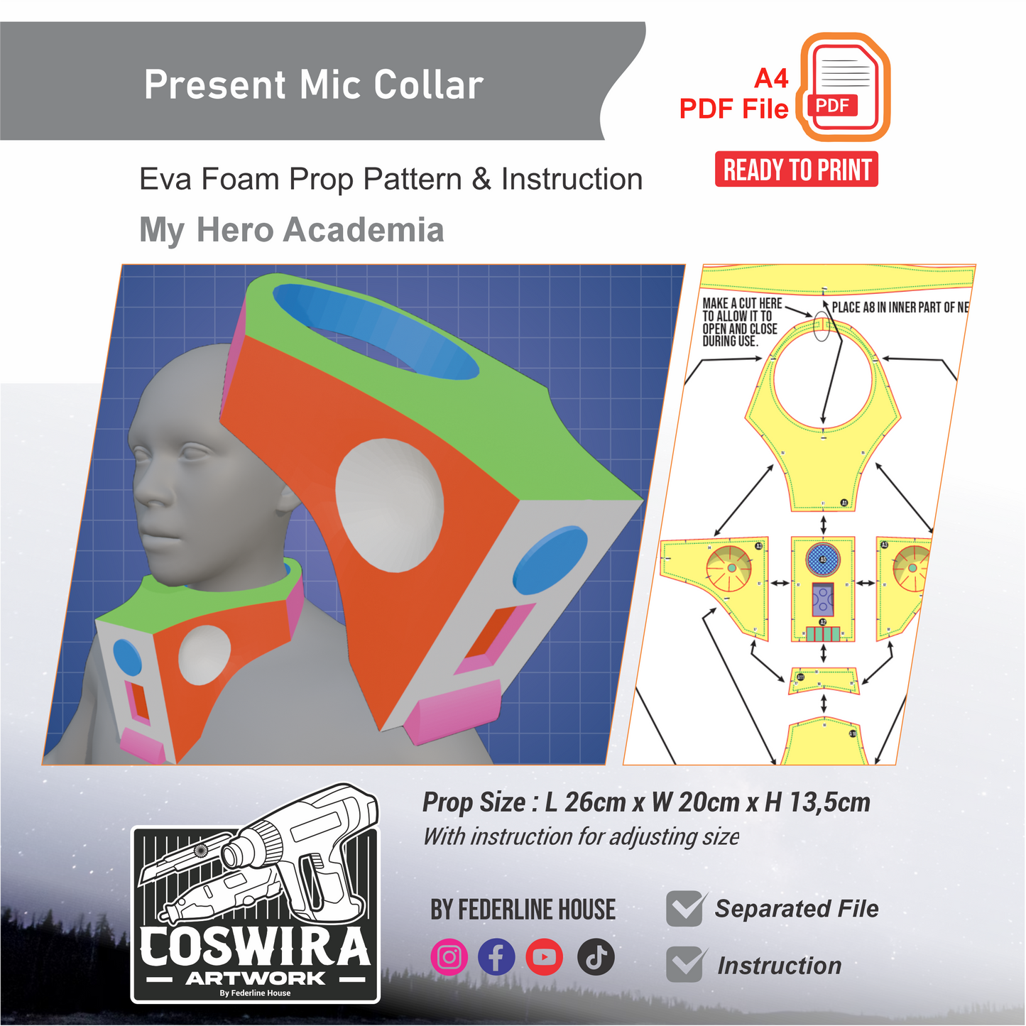 Present Mic Collar Prop Pattern Template – EVA Foam Pattern for Cosplay & DIY Builds Inspired by My Hero Academia