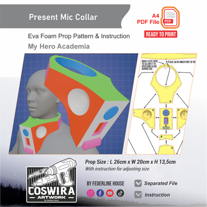 Present Mic Collar Prop Pattern Template – EVA Foam Pattern for Cosplay & DIY Builds Inspired by My Hero Academia