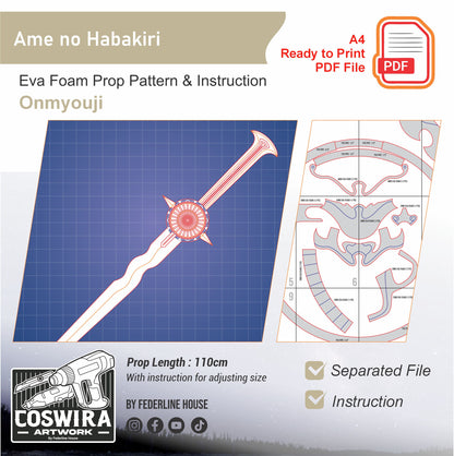 Prop Pattern: Ame no Habakiri from Onmyouji Cosplay Template Blueprint PDF