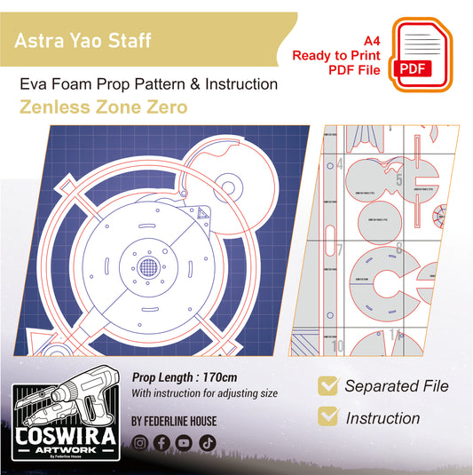 Prop Pattern: Astra Yao Staff from Zenless Zone Zero Cosplay Template Blueprint PDF