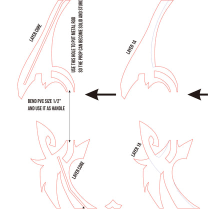 Prop Pattern Astral Vulture Crimson Plumage Bow from Genshin Impact Cosplay Blueprint Template PDF