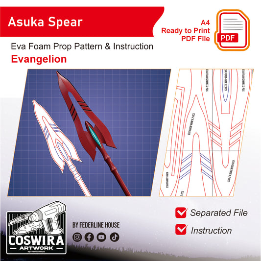 Prop Pattern: Asuka Spear from Evangelion Cosplay Template Blueprint PDF