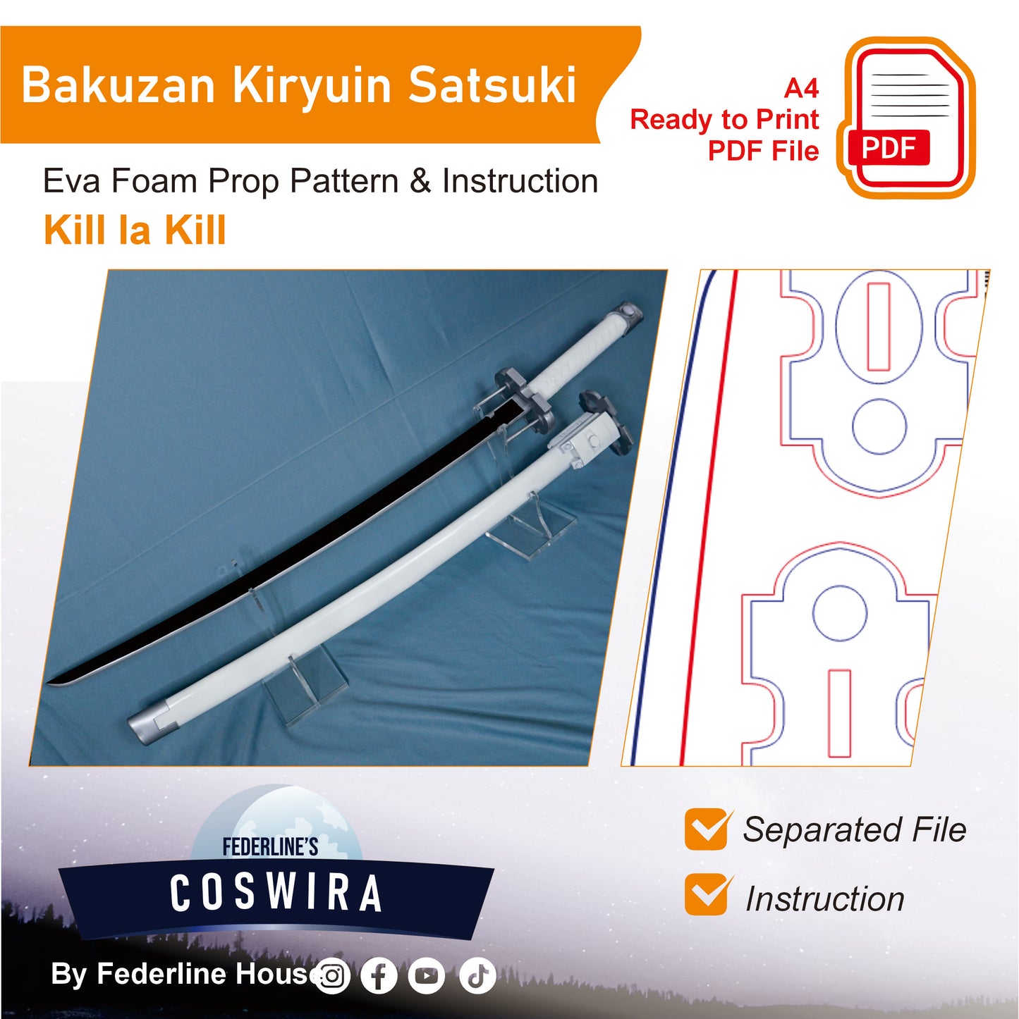 Prop Pattern: Bakuzan Kiryuin Satsuki from Kill la Kill Cosplay Template Blueprint PDF