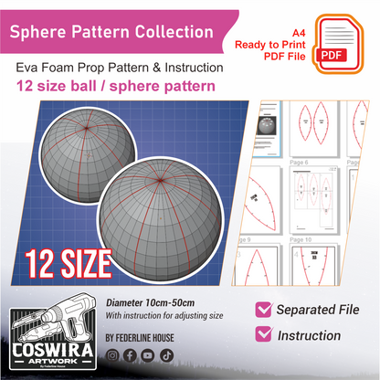 Prop Pattern: Ball Sphere Basic Template – 12 Size EVA Foam Cosplay Blueprint PDF