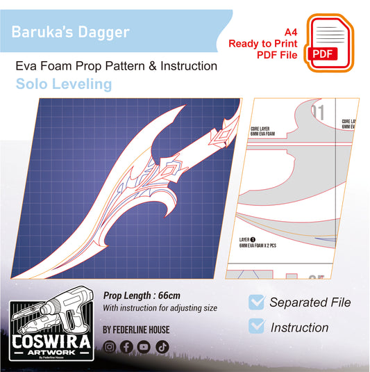 Prop Pattern: Baruka's Dagger from Solo Leveling Cosplay Template Blueprint PDF
