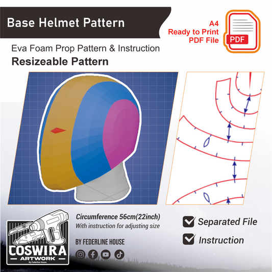 Prop Pattern: Base Helmet Pattern Base Cosplay Template Blueprint PDF
