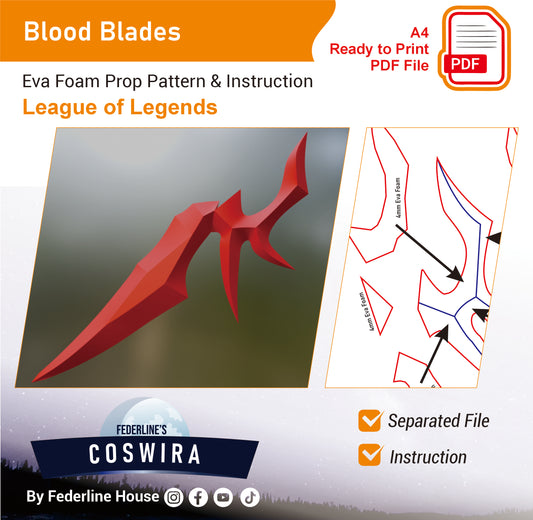 Prop Pattern: Blood Blades from League of Legends Cosplay Template Blueprint PDF