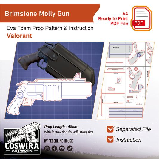 Prop Pattern: Brimstone Molly Gun from Valorant Cosplay Template Blueprint PDF