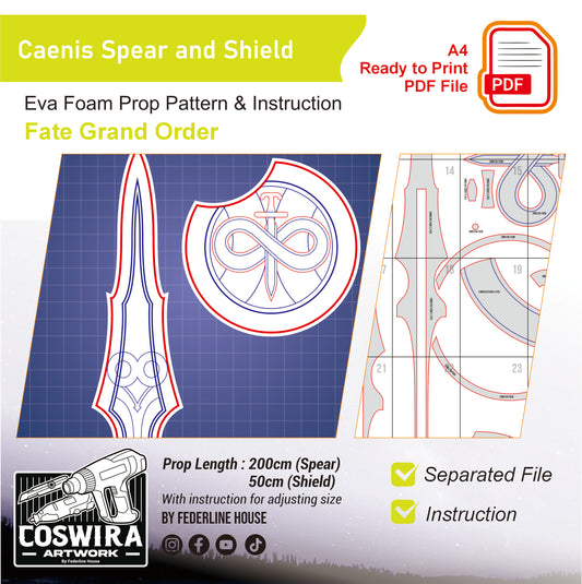 Prop Pattern: Caenis Spear and Shield from Fate Grand Order Cosplay Template Blueprint PDF