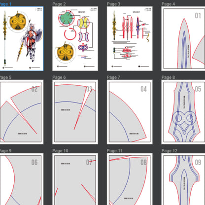 Prop Pattern: Caenis Spear and Shield from Fate Grand Order Cosplay Template Blueprint PDF