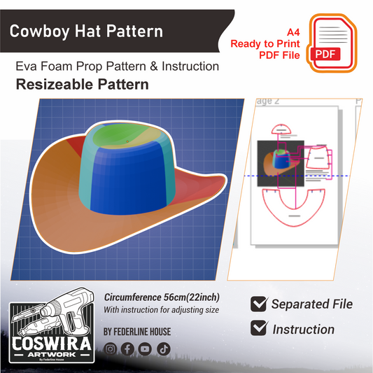 Prop Pattern: Cowboy Hat Base Pattern Cosplay Template Blueprint PDF