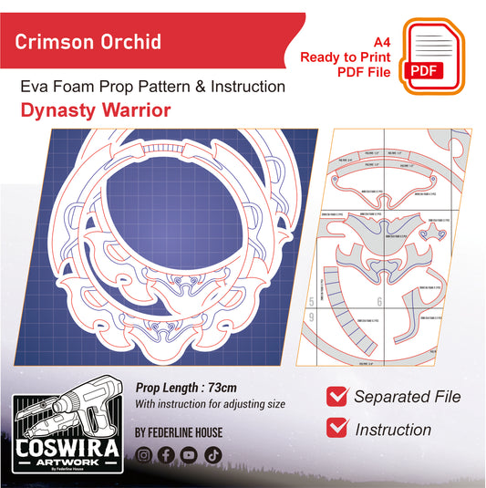 Prop Pattern: Crimson Orchid Dual Blade (Sun Shangxiang Wheels) from Dynasty Warriors Origins Cosplay Template Blueprint PDF
