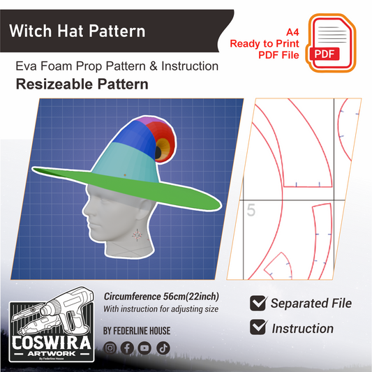 Prop Pattern: Curly Witch Hat Base Pattern Cosplay Template Blueprint PDF