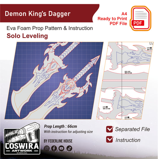 Prop Pattern: Demon King's Dagger from Solo Leveling Cosplay Template Blueprint PDF
