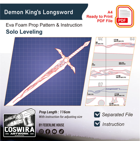 Prop Pattern: Demon King's Longsword from Solo Leveling Cosplay Template Blueprint PDF
