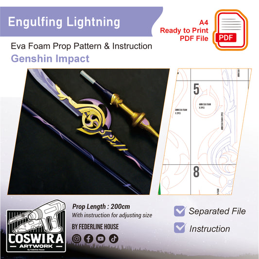 Prop Pattern: Engulfing Lightning from Genshin Impact Cosplay Template Blueprint PDF