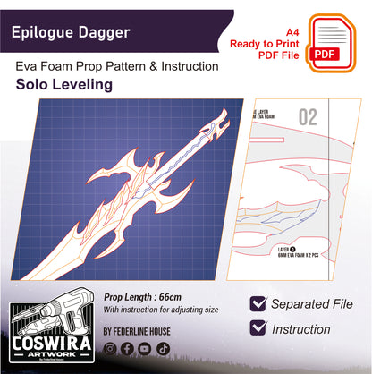 Prop Pattern: Epilogue Dagger from Solo Leveling Cosplay Template Blueprint PDF
