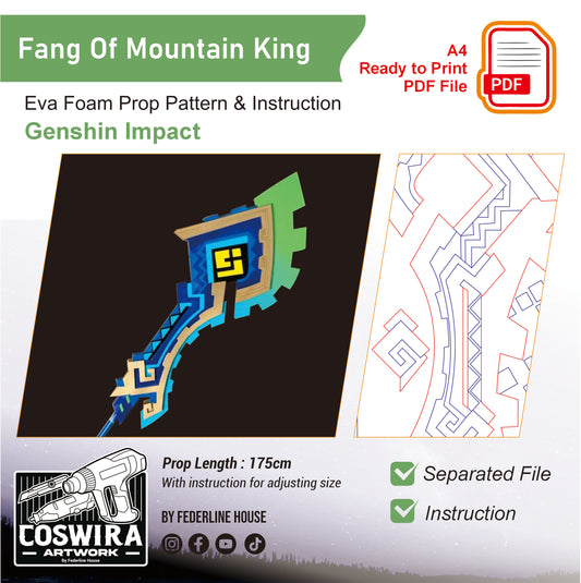 Prop Pattern: Fang of the Mountain King from Genshin Impact Cosplay Template Blueprint PDF
