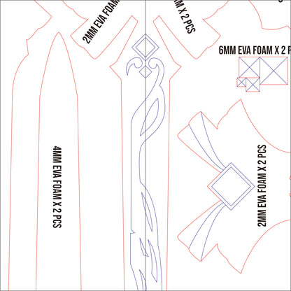 Prop Pattern: Favonius Sword from Genshin Impact Cosplay Template Blueprint PDF

