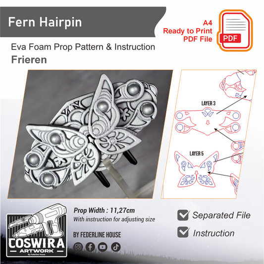 Prop Pattern: Fern Hairpin Headpiece from Sousou no Frieren Cosplay Template Blueprint PDF