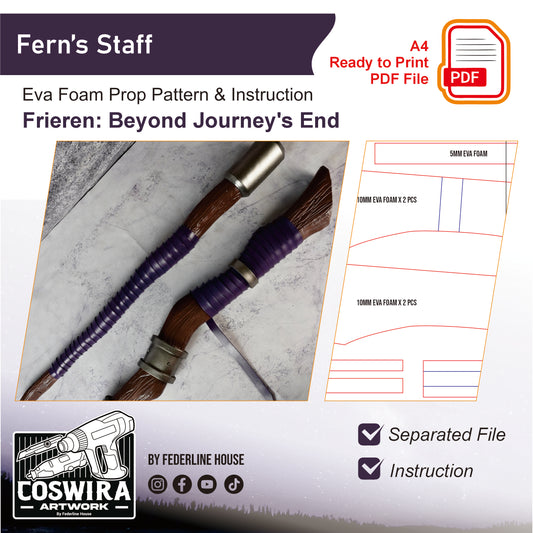Prop Pattern: Fern Staff from Sousou no Frieren Cosplay Template Blueprint PDF