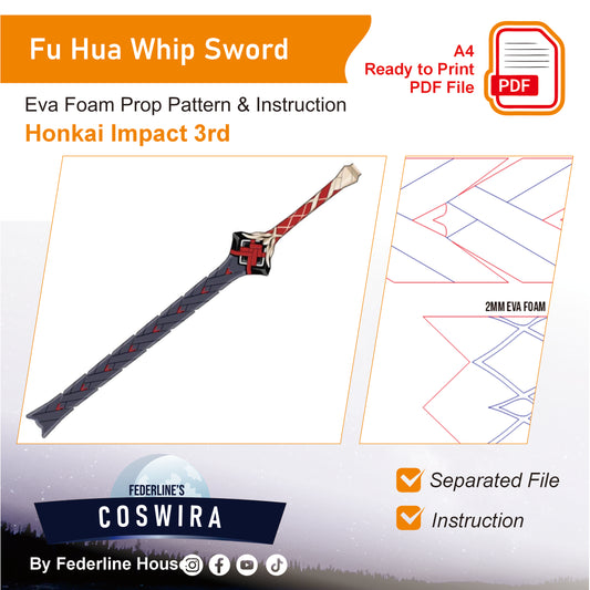 Prop Pattern: Fu Hua Whip Sword from Honkai Impact 3rd Cosplay Template Blueprint PDF
