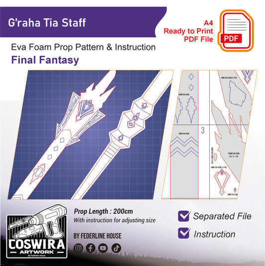Prop Pattern: Graha Tia Staff from Final Fantasy Cosplay Template Blueprint PDF
