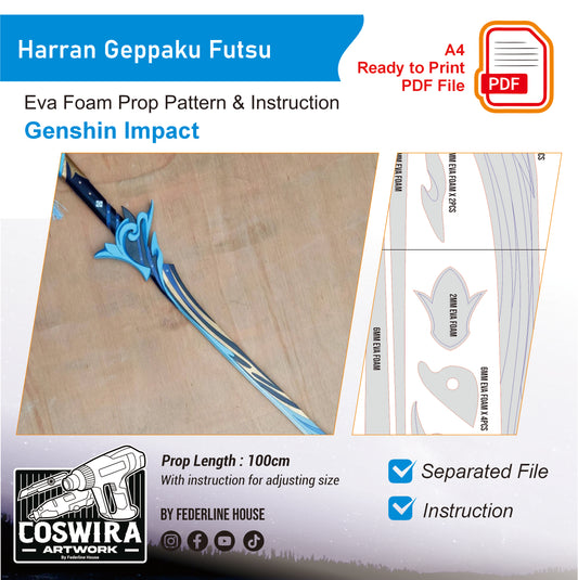 Prop Pattern: Haran Geppaku Futsu from Genshin Impact Cosplay Template Blueprint PDF
