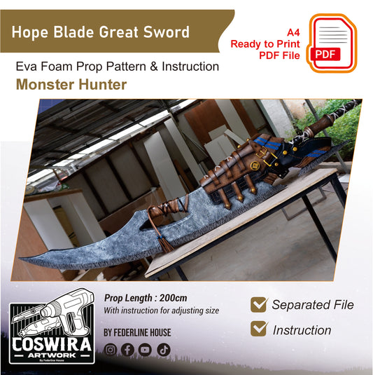 Prop Pattern: Hope Blade from Monster Hunter Cosplay Template Blueprint PDF
