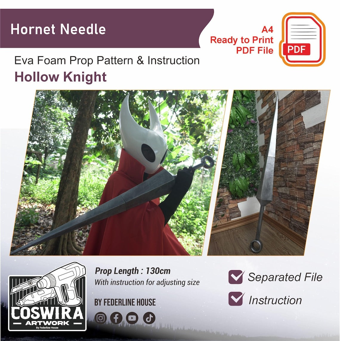 Prop Pattern: Hornet Needle from Hollow Knight Cosplay Template Blueprint PDF