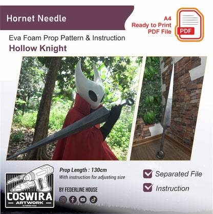 Prop Pattern: Hornet Needle from Hollow Knight Cosplay Template Blueprint PDF