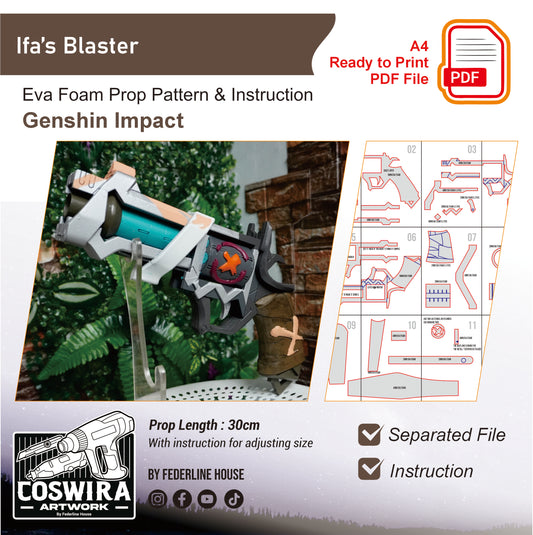 Prop Pattern: Ifa's Gun from Genshin Impact Cosplay Template Blueprint PDF