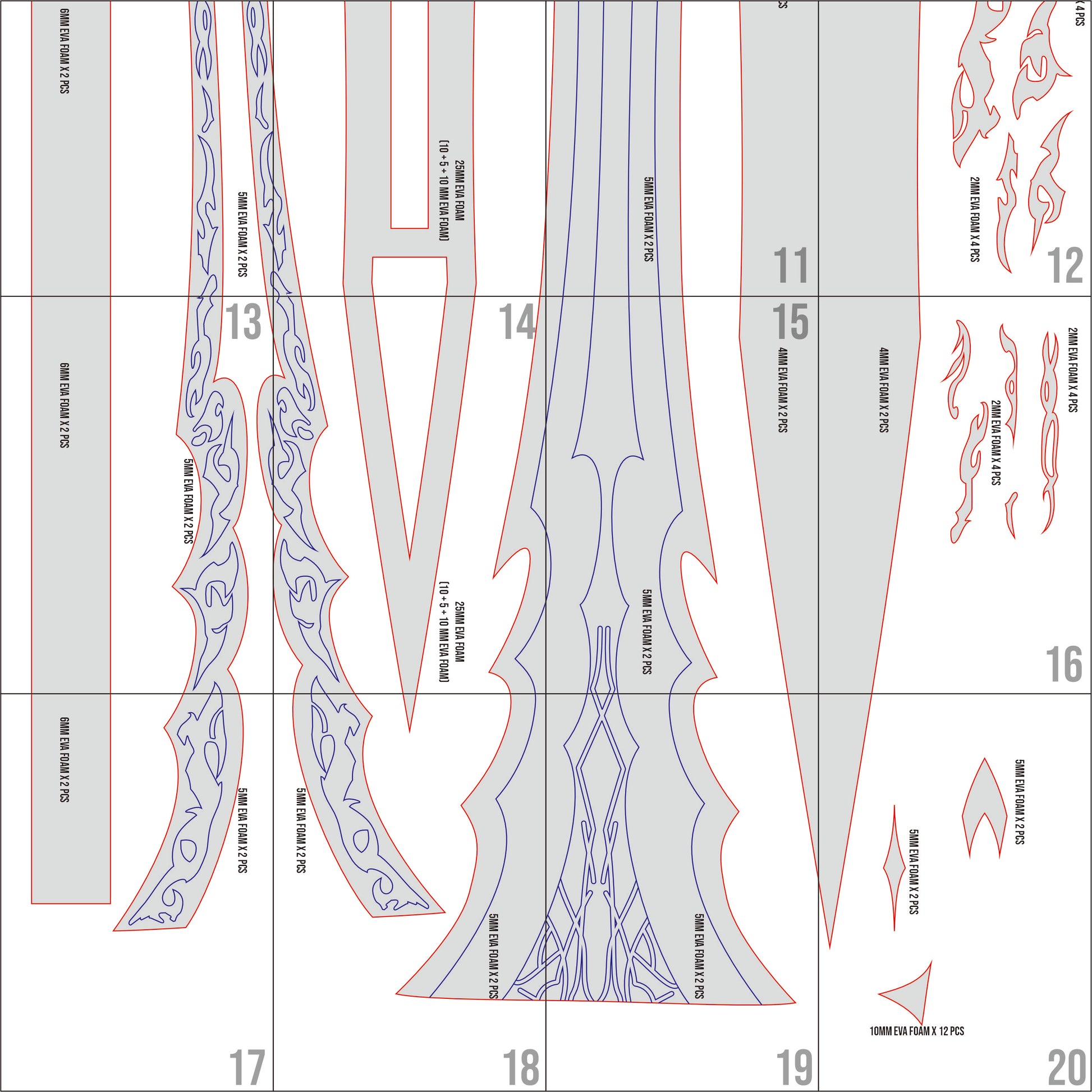 Prop Pattern: Igris Sword from Solo Leveling Arise Cosplay Template Blueprint PDF
