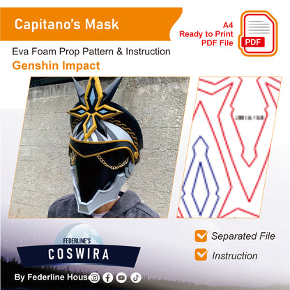 Prop Pattern: Il Capitano's Mask from Genshin Impact Cosplay Template Blueprint PDF