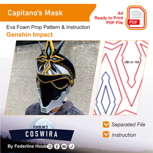 Prop Pattern: Il Capitano's Mask from Genshin Impact Cosplay Template Blueprint PDF