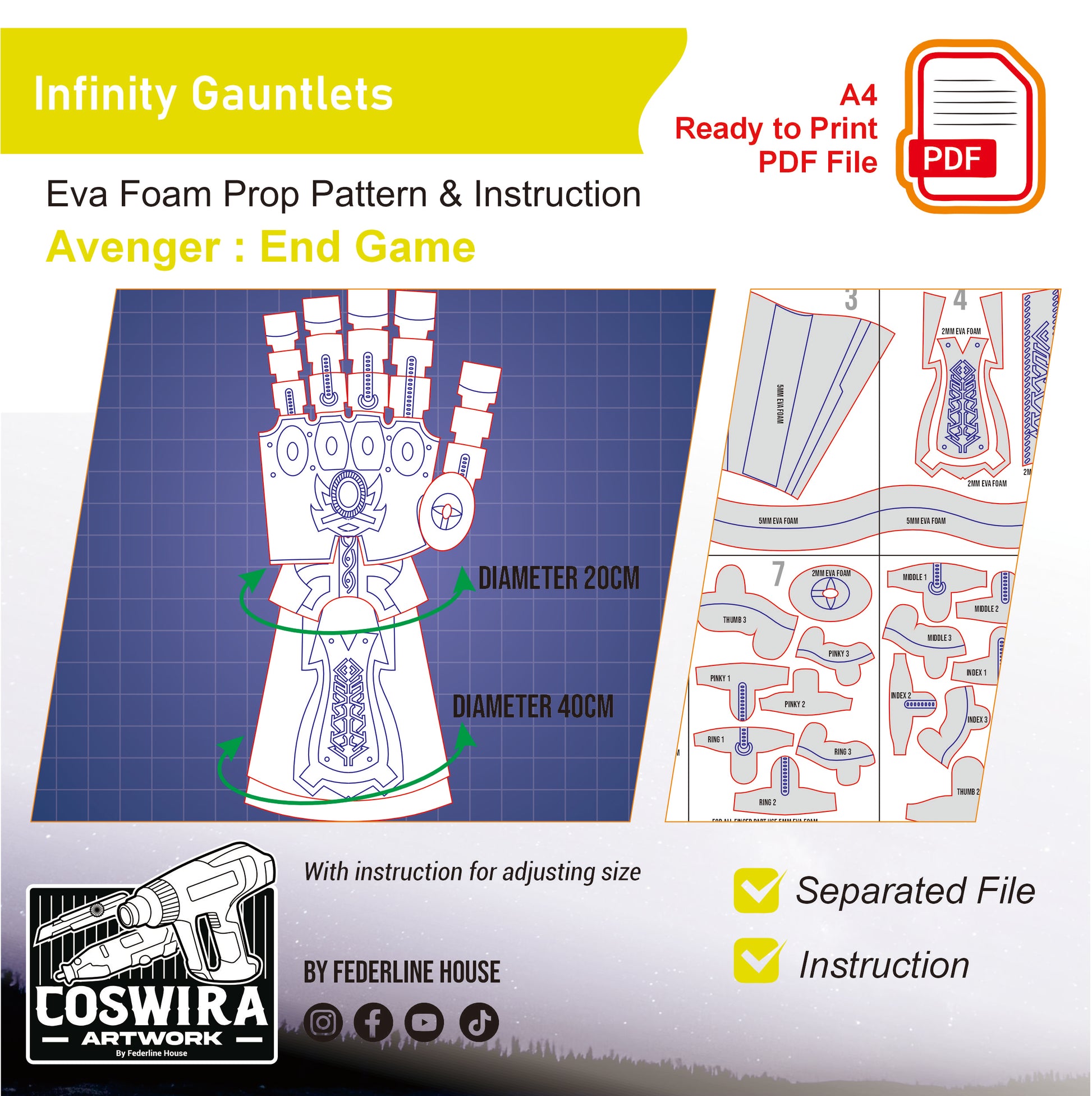Prop Pattern: Infinity Gauntlet from Avengers: Endgame Cosplay Template Blueprint PDF
