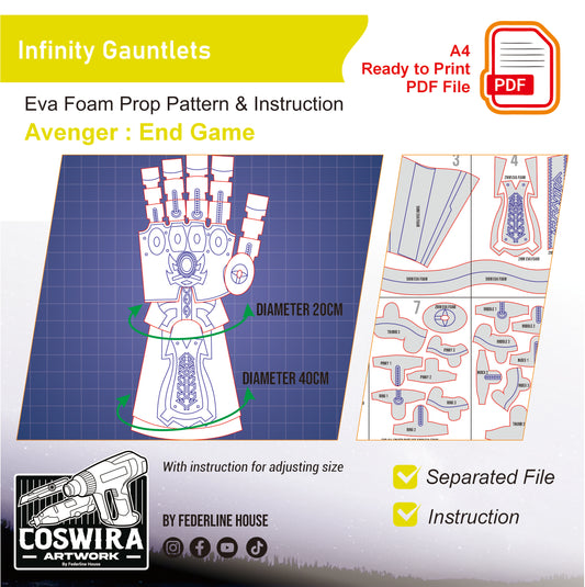 Prop Pattern: Infinity Gauntlet from Avengers: Endgame Cosplay Template Blueprint PDF
