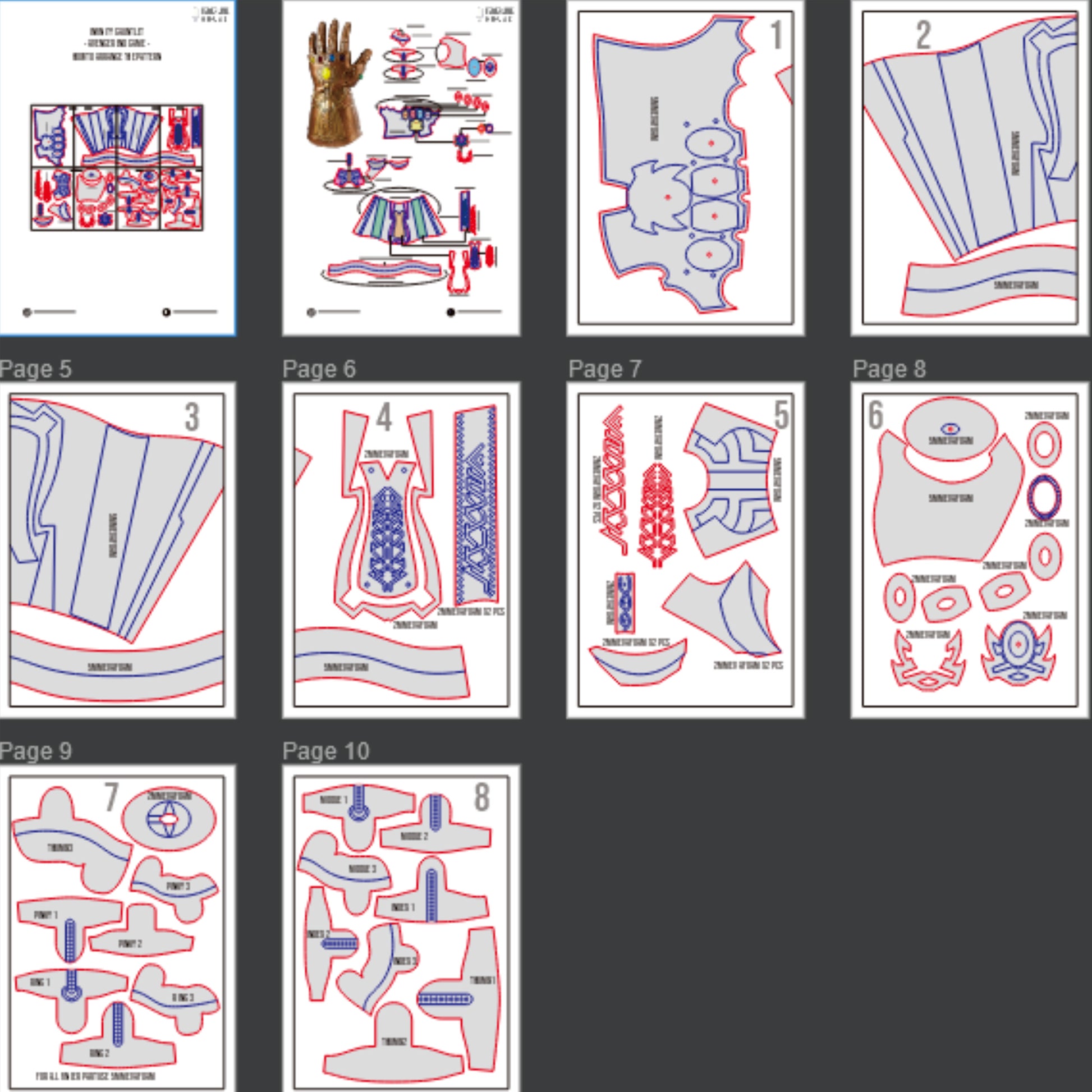 Prop Pattern: Infinity Gauntlet from Avengers: Endgame Cosplay Template Blueprint PDF
