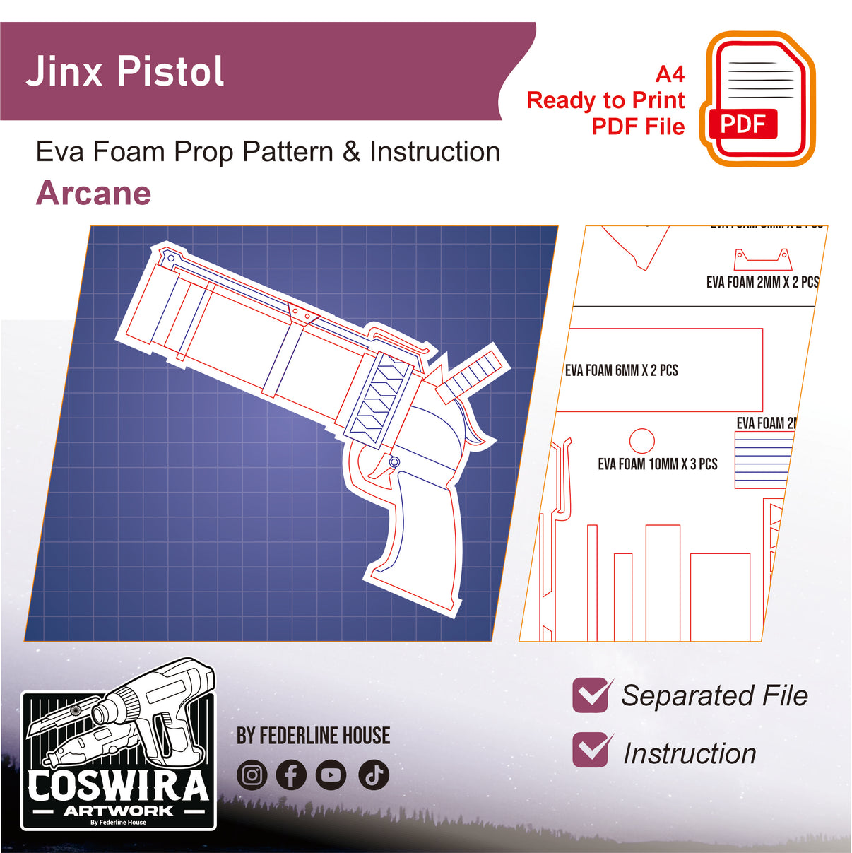 Prop Pattern: Jinx Pistol from Arcane League of Legends Cosplay Templa ...