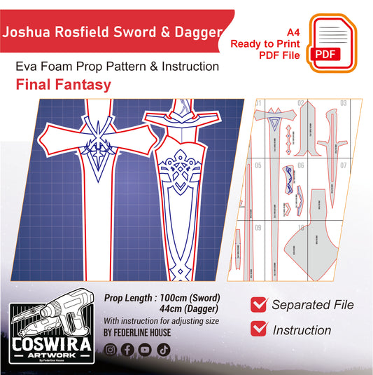 Prop Pattern: Joshua Rosfield Sword and Dagger from Final Fantasy XVI Cosplay Template Blueprint PDF