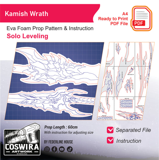 Prop Pattern: Kamish Wrath Dual Dagger from Solo Leveling Cosplay Template Blueprint PDF