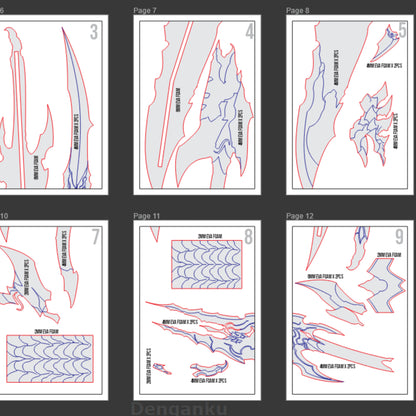 Prop Pattern: Kamish Wrath Dual Dagger from Solo Leveling Cosplay Template Blueprint PDF