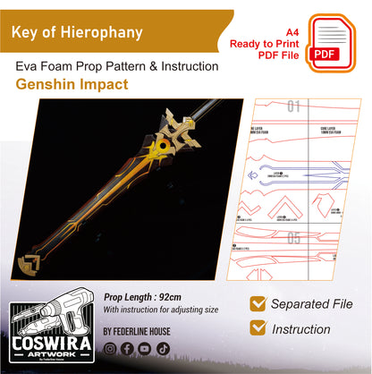 Prop Pattern: Key of Hierophany from Genshin Impact Cosplay Template Blueprint PDF
