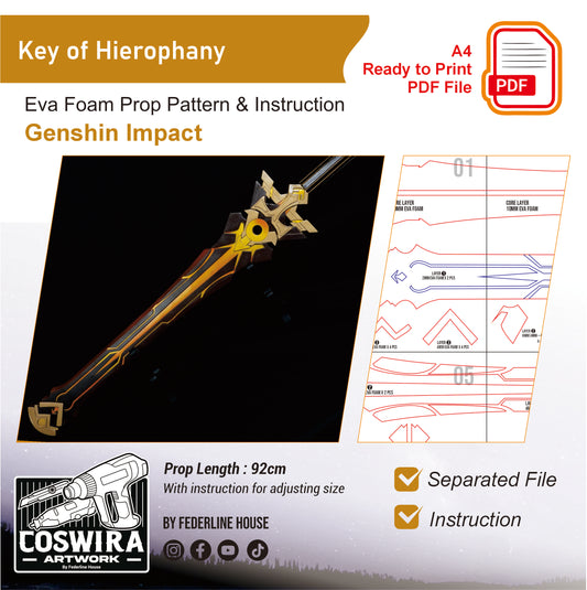 Prop Pattern: Key of Hierophany from Genshin Impact Cosplay Template Blueprint PDF
